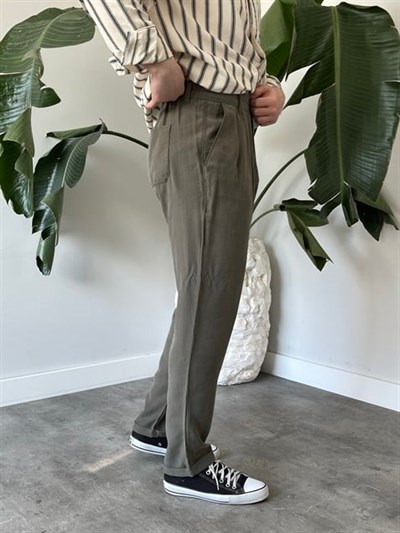 Keps Tensel Kumaş Boyfriend Pantolon Yeşil