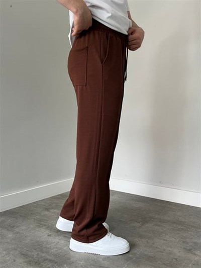 Krep Kumaş Baggy Pantolon Acı Kahve
