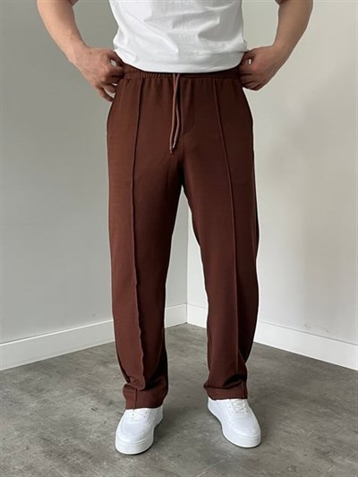 Krep Kumaş Baggy Pantolon Acı Kahve