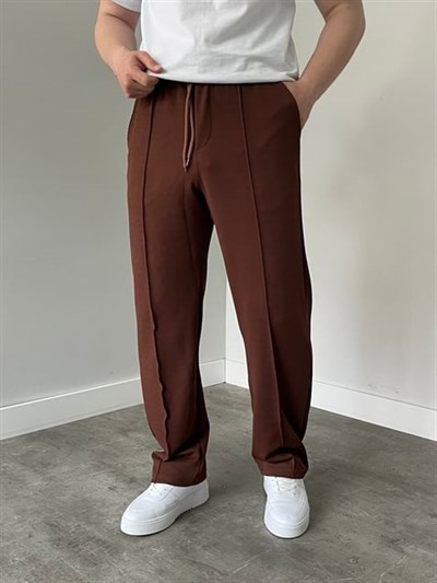 Krep Kumaş Baggy Pantolon Acı Kahve