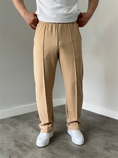 Krep Kumaş Baggy Pantolon Bej