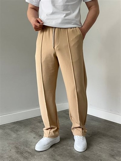 Krep Kumaş Baggy Pantolon Bej