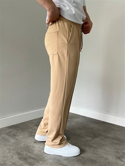 Krep Kumaş Baggy Pantolon Bej