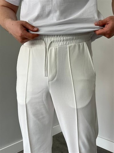 Krep Kumaş Baggy Pantolon Beyaz