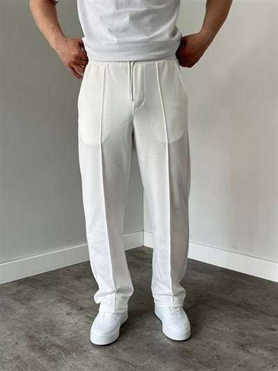 Krep Kumaş Baggy Pantolon Beyaz
