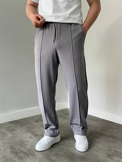 Krep Kumaş Baggy Pantolon Gri