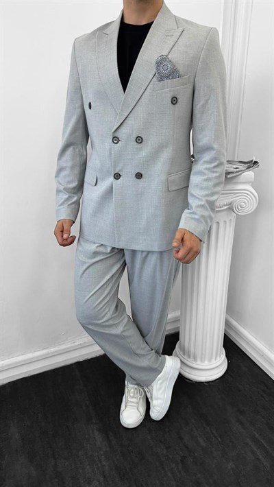 Luxury Kruvaze Takım Elbise Baggy Gri