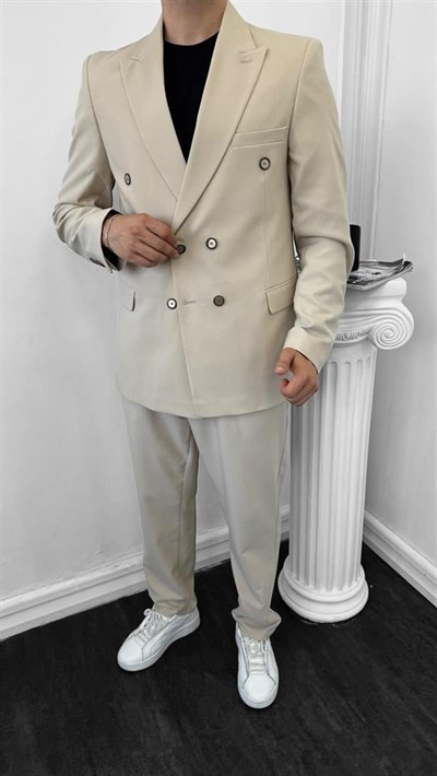 Luxury Kruvaze Takım Elbise Baggy Krem
