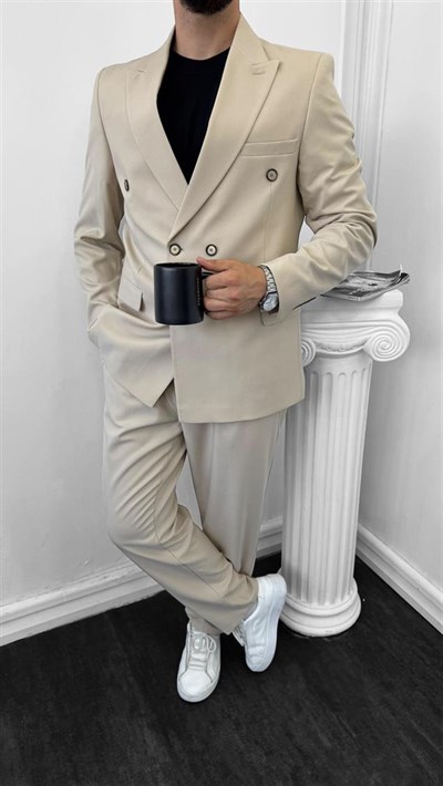 Luxury Kruvaze Takım Elbise Baggy Krem