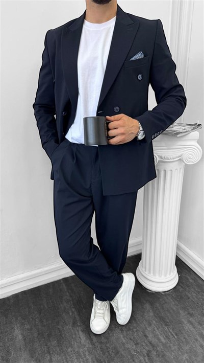 Luxury Kruvaze Takım Elbise Baggy Lacivert