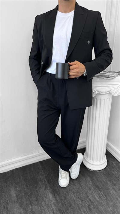 Luxury Kruvaze Takım Elbise Baggy Siyah