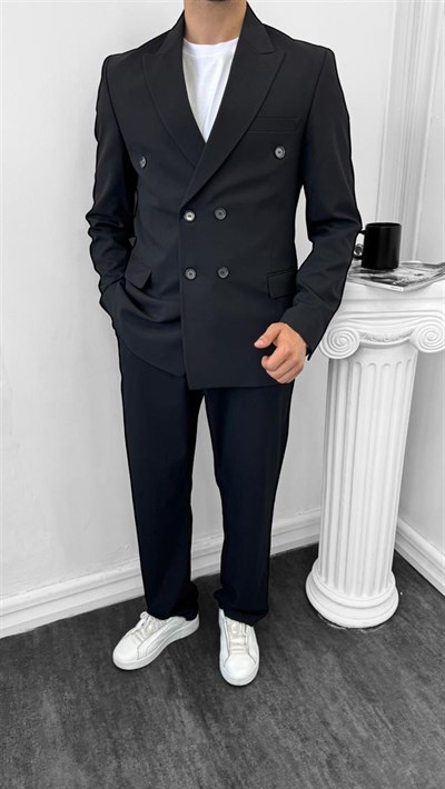 Luxury Kruvaze Takım Elbise Baggy Siyah