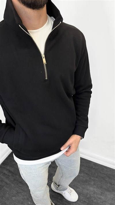 Luxury Sofia Yarım Fermuarlı Sweat Siyah