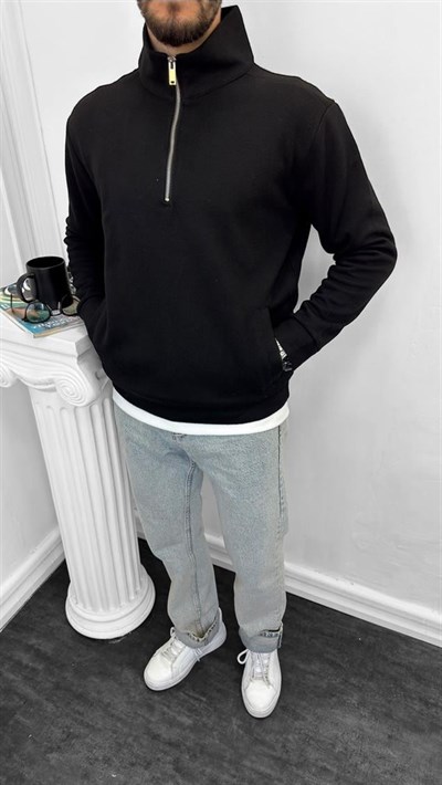Luxury Sofia Yarım Fermuarlı Sweat Siyah