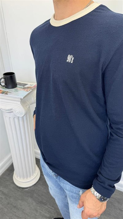 MR 90S Yazılı Bisiklet Yaka Sweatshirt Lacivert