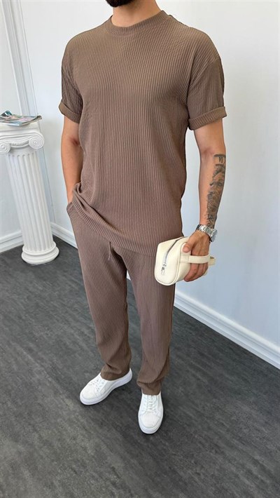 MR Bisiklet Yaka Kalın Fitilli Baggy Takım Vizon