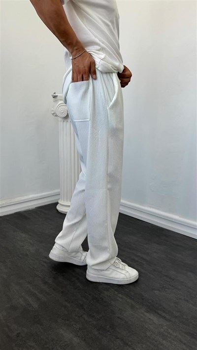 MR Kalın Fitilli Baggy Pantolon Beyaz