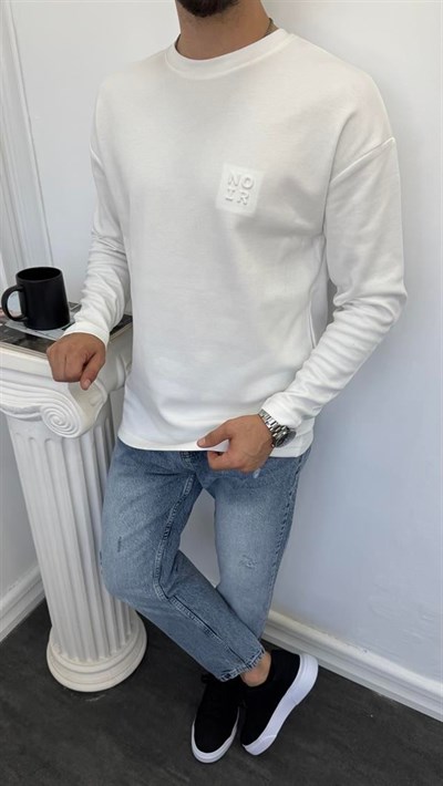 MR Noir Kabartmalı Basic Sweatshirt Beyaz