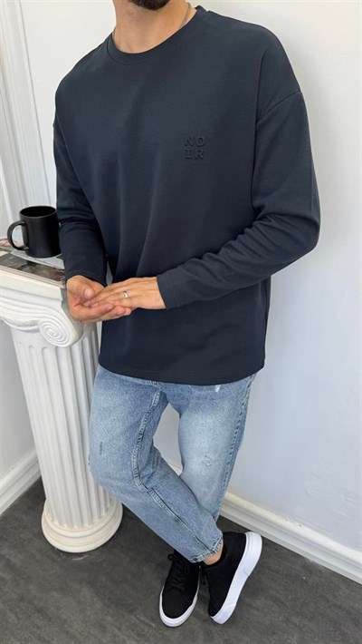 MR Noir Kabartmalı Basic Sweatshirt Lacivert