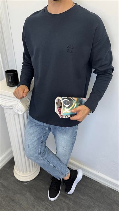MR Noir Kabartmalı Basic Sweatshirt Lacivert