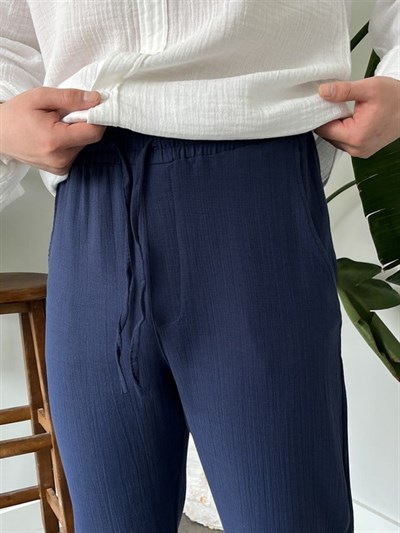 Müslim Kumaş Baggy Pantolon İndigo Mavi