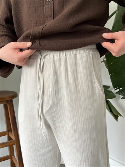 Müslim Kumaş Baggy Pantolon Taş Gri
