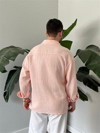 Müslim Kumaş Keten Pembe Gömlek