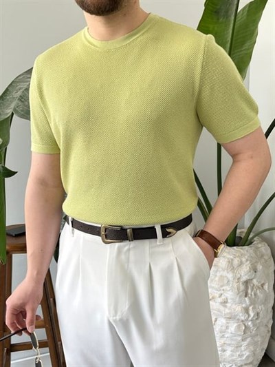 Pirinç Örgülü Basic Triko Kelly Yeşili