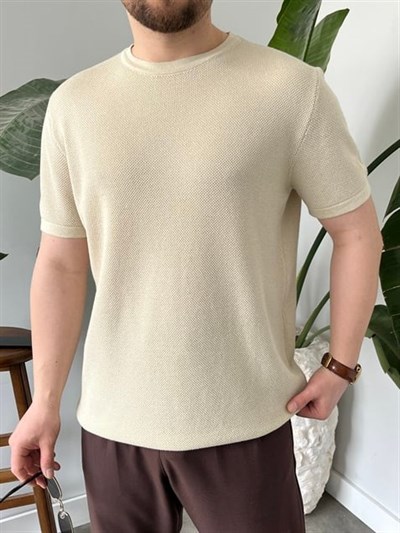 Pirinç Örgülü Basic Triko Krem