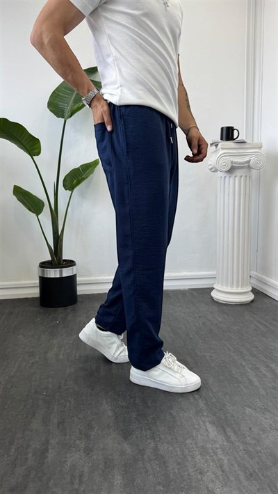 Regular Kalıp Keten Jogger Lacivert