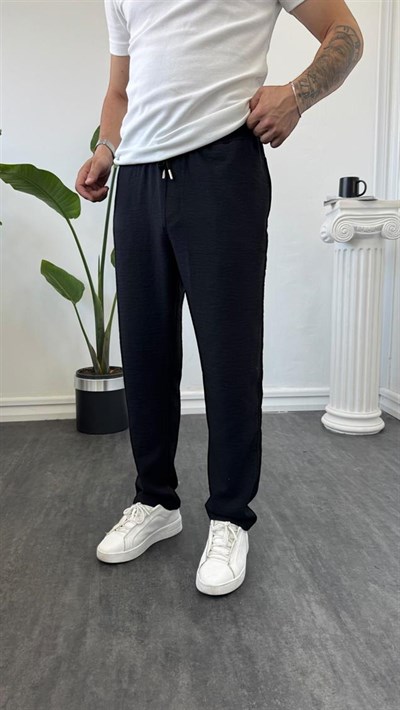 Regular Kalıp Keten Jogger Siyah