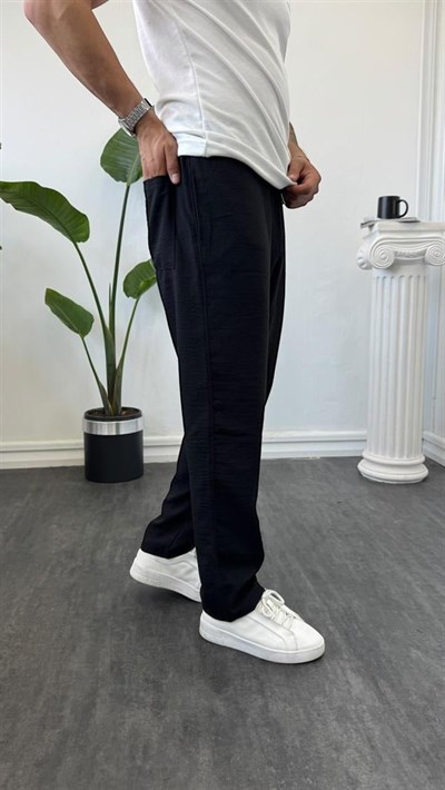 Regular Kalıp Keten Jogger Siyah