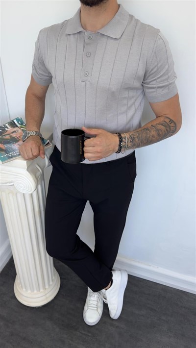 SW Düğmeli Triko Tişört Gri