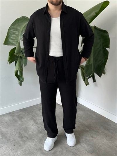 Siyah Serra Keten Oversize Takım