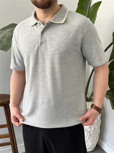 Yaka Detay Basic Gri  Tişört