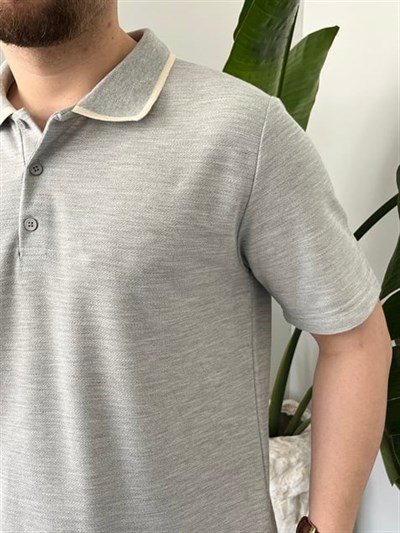 Yaka Detay Basic Gri  Tişört