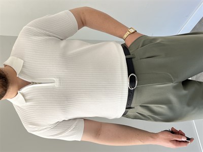 Beyaz  Fermuarlı Triko Polo Tshirt
