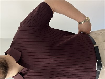 Hemşire Yaka Triko Tshirt Bordo