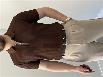 Kahverengi   Fermuarlı Triko Polo Tshirt