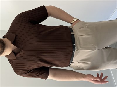 Hemşire Yaka Triko Tshirt Kahverengi