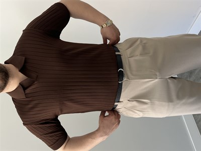 Hemşire Yaka Triko Tshirt Kahverengi