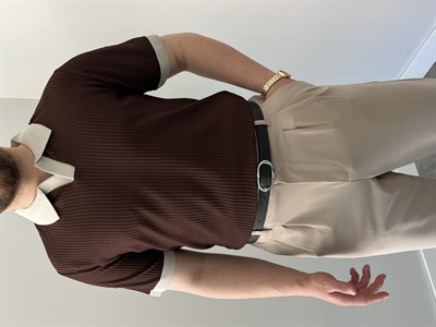 Premium Dokulu Çizgi Detay Triko Kahverengi