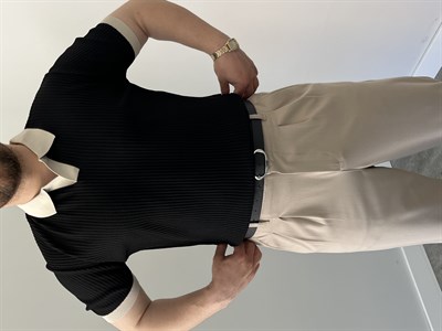 Premium Dokulu Kontrast Yaka Triko Siyah