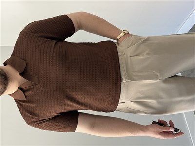 Premium Dokulu Delikli Örme Triko Kahverengi