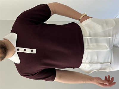 Premium Dokulu Düğme Detay Triko Tişört Bordo