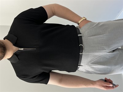 Siyah  Fermuarlı Triko Polo Tshirt
