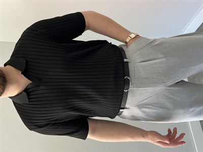Hemşire Yaka Triko Tshirt Siyah