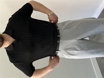 Hemşire Yaka Triko Tshirt Siyah