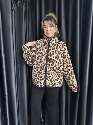 Açık Leopar Desen Polar Hırka