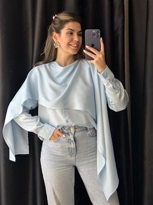 Bebe Mavisi Pelerin Detaylı Gömlek